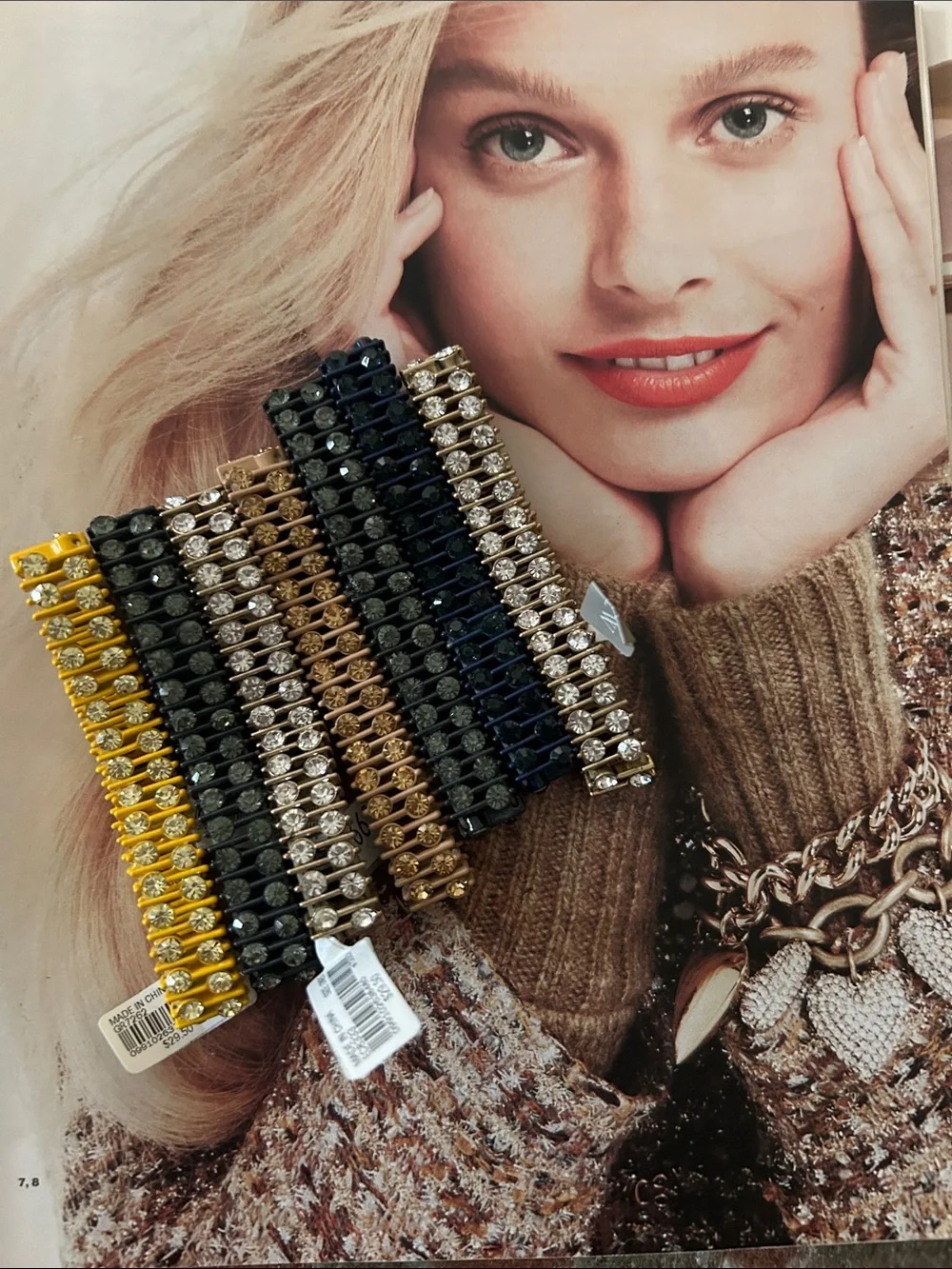 NWT J. Crew Set of 4 Rhinestone Stretch Bracelet Set Gold, Black, Navy, Crystal